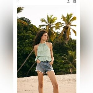 High-Rise Curved Denim Shorts